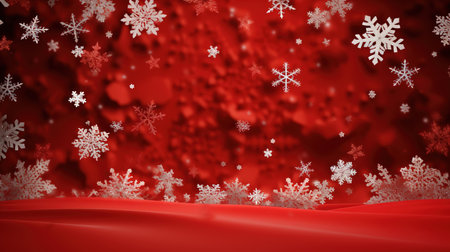 Red christmas background with snowflakes. 3d illustration.の素材