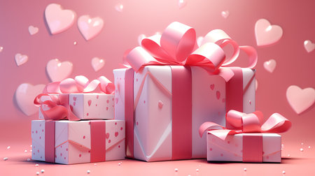 Valentine's day background with gift boxes. 3D renderingの素材