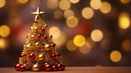Christmas tree with gold decorations on bokeh background. 3d renderingの素材