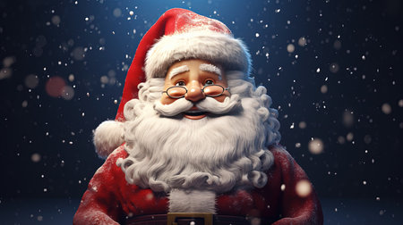 Santa Claus on a dark background with falling snow. 3d renderingの素材