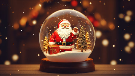 Snow globe with Santa Claus and Christmas tree. 3d rendering.の素材