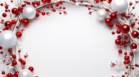 Christmas background with white, silver and red decorations. 3d renderingの素材