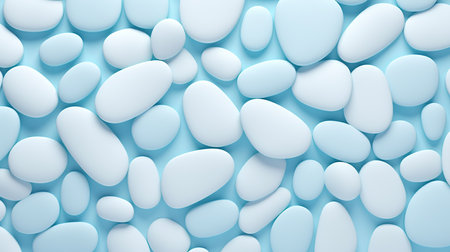3d rendering of a lot of white pebbles on a blue backgroundの素材