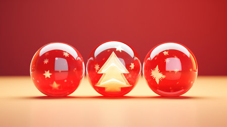 Christmas tree in glass balls on a red background. 3d illustrationの素材