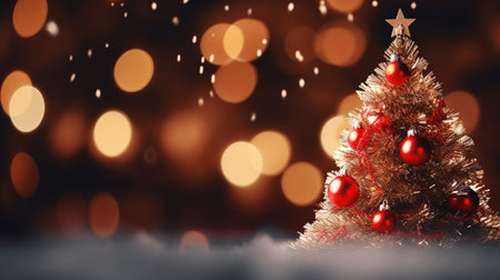 Christmas tree with red balls on bokeh background. 3d renderingの素材