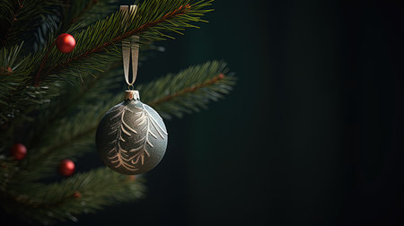 Christmas tree decoration on dark background. Christmas and New Year concept.の素材