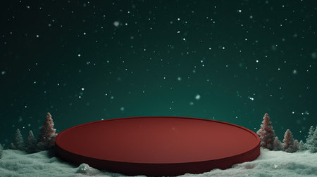 3d render of red podium in the snow with falling snowflakesの素材
