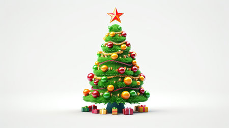 Christmas tree with gifts on a white background. 3D rendering.の素材