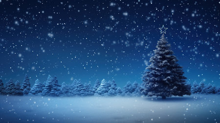 Christmas background with fir trees and snowflakes, 3d renderの素材