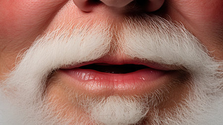Close-up of a man's mouth with white beard and mustacheの素材