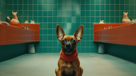 dog in the bathroom, 3d rendering. Computer digital drawing.の素材