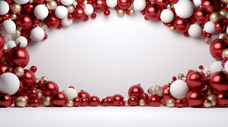 Christmas background with red and white baubles. 3D renderingの素材