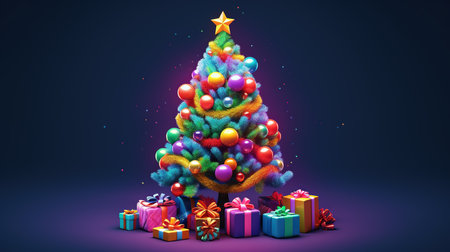 Christmas tree with gifts. 3d illustration. New Year concept.の素材