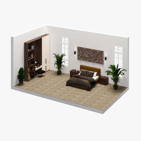Bedroom Isometric view. 3D rendering.の写真素材