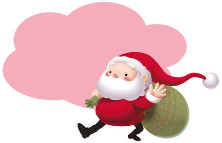 Santa carrying a gift sack and saying hello. Background is the pink dialog box. EPS10 vector illustrationのイラスト素材