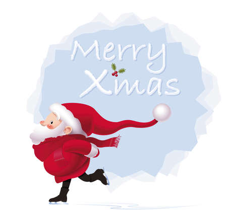 Santa Claus is skating, "Merry Christmas" written on ice. EPS10 vector illustration.のイラスト素材