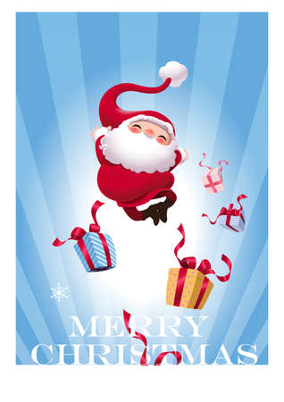 Santa Claus jumps out with the gifts. EPS10 vector illustration.のイラスト素材