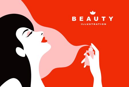 Young attractive woman using perfume. Flat art style.のイラスト素材