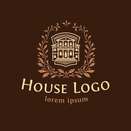 Logo emblem with the house. Dark background.のイラスト素材