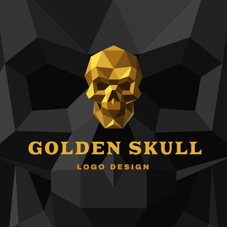 Vector illustration Golden Skull Polygon style. Dark background.のイラスト素材
