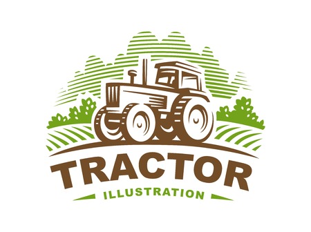 Tractor illustration on white background, emblem designのイラスト素材