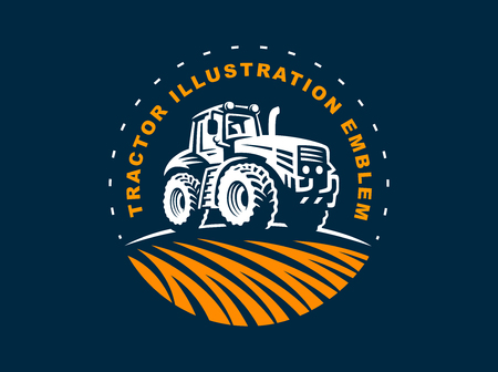Tractor illustration on dark background, emblem designのイラスト素材
