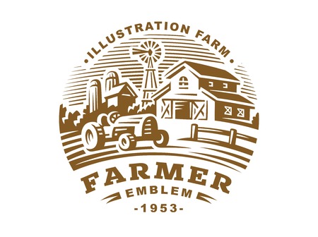Illustration farm in vintage style on a white backgroundのイラスト素材