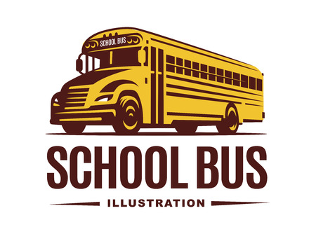 School bus illustration on light background, emblem designのイラスト素材