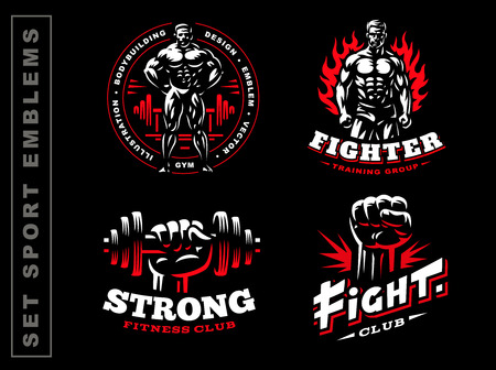 Set sport emblem illustration on dark backgroundのイラスト素材