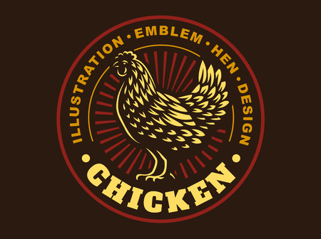 chicken illustration emblem on dark backgroundのイラスト素材