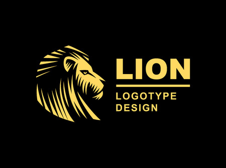 Gold lion head logo - vector illustration, emblem design on black backgroundのイラスト素材