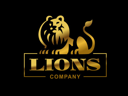 Gold lion logo - vector illustration, emblem design on black backgroundのイラスト素材