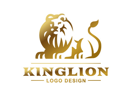 Gold lion logo - vector illustration, emblem design on white backgroundのイラスト素材