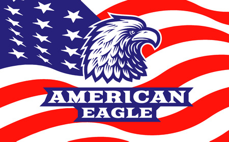 Eagle head logo - vector illustration on american flag backgroundのイラスト素材
