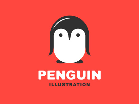 Penguin flat logo - vector illustration, emblem design on red backgroundのイラスト素材