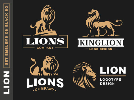 Lion logo set - vector illustration, emblem design on black backgroundのイラスト素材