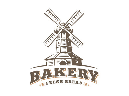 Windmill logo - vector illustration. Bakery emblem design on white backgroundのイラスト素材