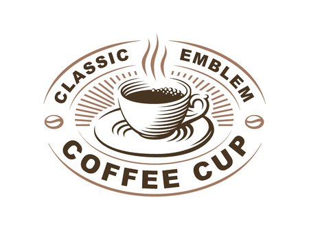 Coffee cup logo - vector illustration, emblem design on white backgroundのイラスト素材