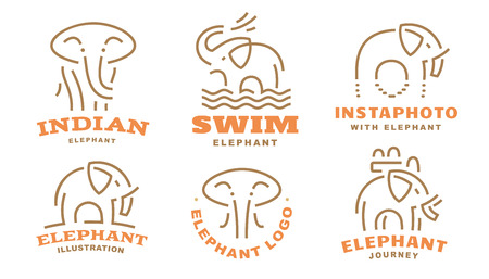 Drawing set elephant logo illustration, emblem designのイラスト素材