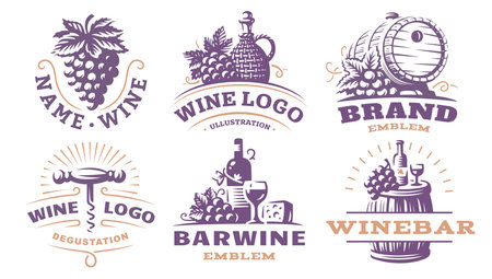 Wine set logo illustrations, emblems designのイラスト素材