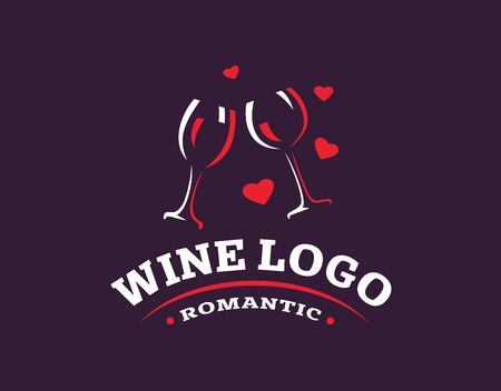 Wineglass logo - vector illustration, emblem design on dark backgroundのイラスト素材