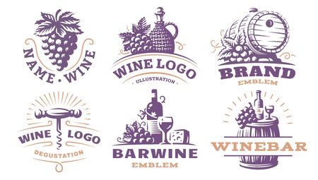 Wine set logo - vector illustrations, emblems design.のイラスト素材