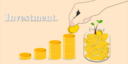 <p>Investment concept. Vector illustration of a hand putting coin into a glass jar. Stack of the coin that grows. Small tree is grow in clear bottle .Financial concepts. Investing money and financial growth success concept.&nbsp;</p>のイラスト素材