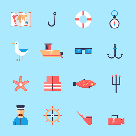 Fishing icons. Flat design vector illustrations.のイラスト素材