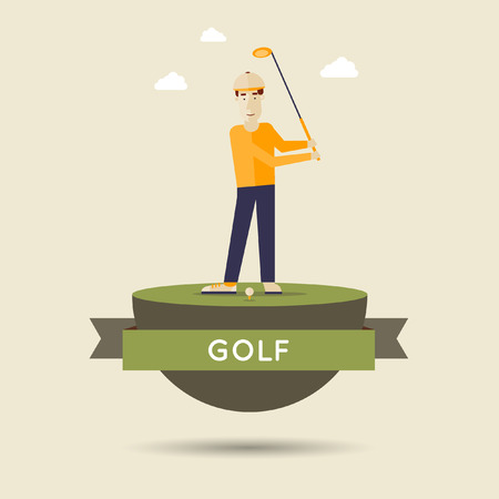 Man playing golf in a flat style.のイラスト素材