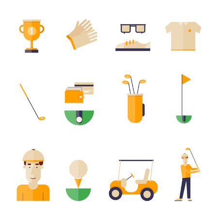 Golf icons in a flat style.のイラスト素材