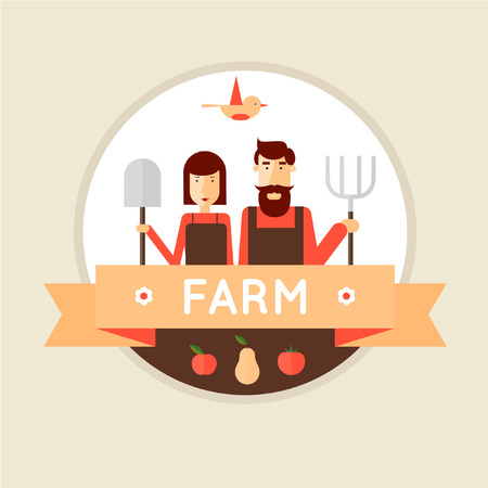 Farmer man and woman. Harvesting, agriculture. Flat design vector illustrationのイラスト素材