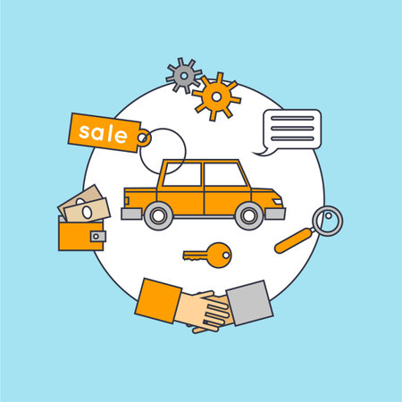 Thin line buying and Selling car. Flat design vector illustration.のイラスト素材