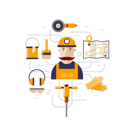 Road worker. Flat design.のイラスト素材