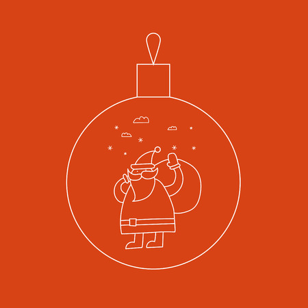 Doodle Merry Christmas and Happy New Year, Santa Claus in a Christmas balls. Flat design.のイラスト素材